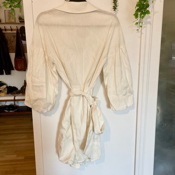 Veronica Beard Samy Linen Shirt Dress Long Puff Sleeves Cream Button Up sz 6 - Picture 7 of 8
